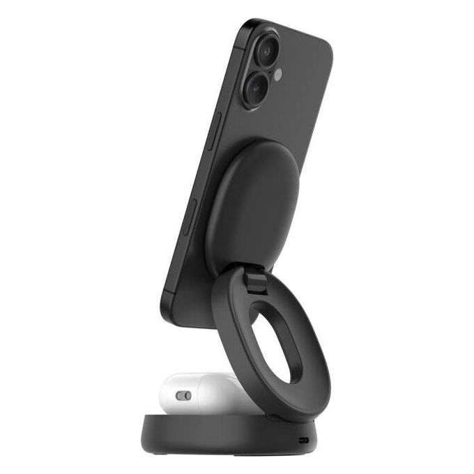 Belkin WIZ035KQBK Stazione di Ricarica 2 in 1 Wireless Qi2 con Ricarica Rapida 15 W Cavo 1,5 m Adattatore Incluso colore Nero