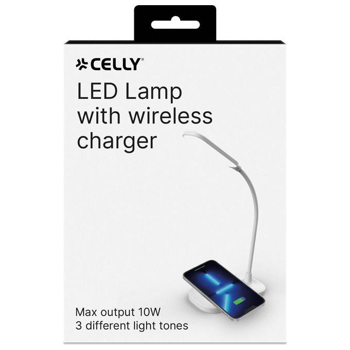 Celly, Lampada LED con Caricatore Wireless, 10W, Mini, Bianca