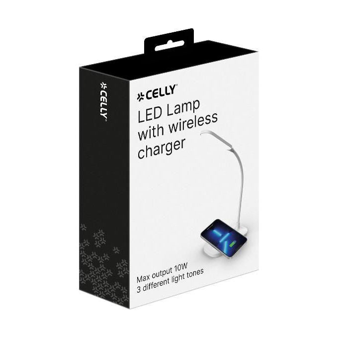 Celly, Lampada LED con Caricatore Wireless, 10W, Mini, Bianca