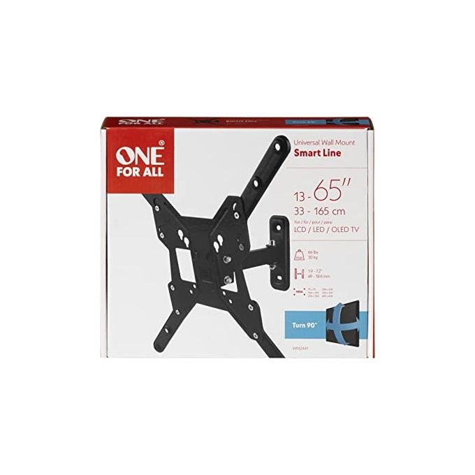 One For All WM2441 Supporto TV da Parete Girevole 90° Inclinabile 15° 13 55'' 30 Kg VESA 75x75 400x400 colore Nero