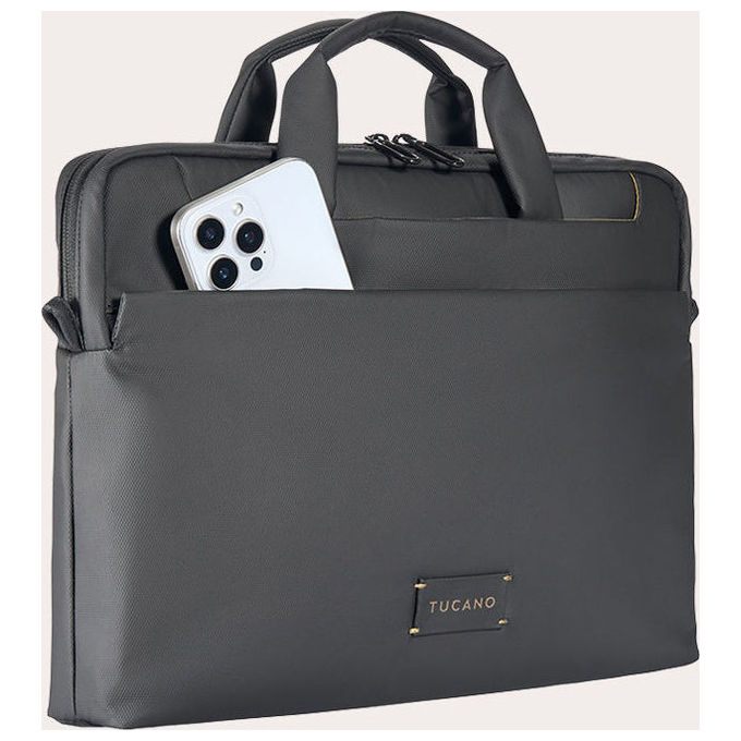 Tucano borsa laptop 14 pollici, Work Out 5 Slim, materiale riciclato, tracolla staccabile, nero