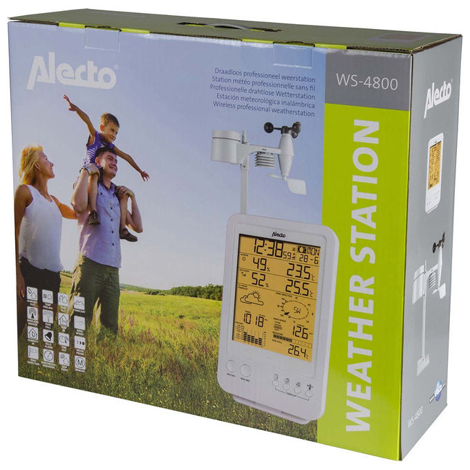 Alecto WS-4800 Stazione Meteorologica Digitale con Sensore Wireless Funzioni di Misurazione Igrometro Termometro Barometro e Previsioni del Tempo colore Bianco