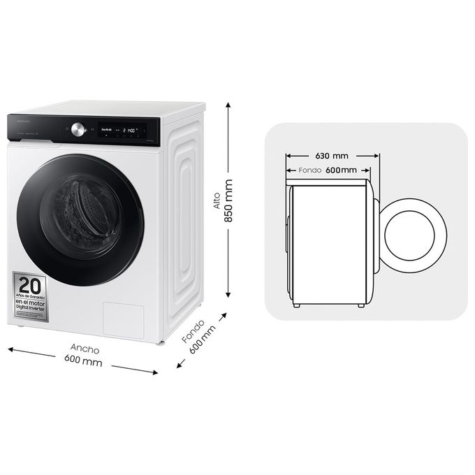 Samsung WW90DB8U95GH BESPOKE AI Lavatrice Frontale 9 Kg 1400 rpm Classe A QuickDrive Wi-Fi Vapore (85x60x60 cm) colore Bianco