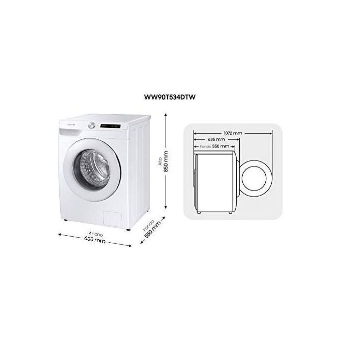 Samsung WW90T534DTW-S3 - Lavatrice a carica frontale 9 kg, 1400 rpm, Classe A, AI Control, Ecodosatore, Vapore Igienizzante, (85x60x55 cm), Bianco