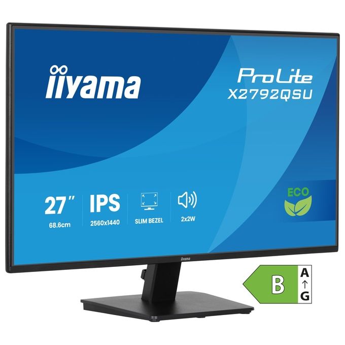 Iiyama ProLite X2792QSU-B1 monitor 27 pollici, QHD 2560x1440, IPS, 120 Hz, 3 ms, AMD FreeSync, hub USB, altoparlanti, nero