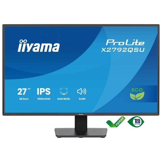 Iiyama ProLite X2792QSU-B1 monitor 27 pollici, QHD 2560x1440, IPS, 120 Hz, 3 ms, AMD FreeSync, hub USB, altoparlanti, nero