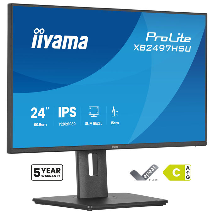 Iiyama ProLite XB2497HSU-B1 monitor 23,8 pollici, Full HD 1920x1080, IPS LED, 120 Hz, Flicker-Free, hub USB, HDMI, DisplayPort