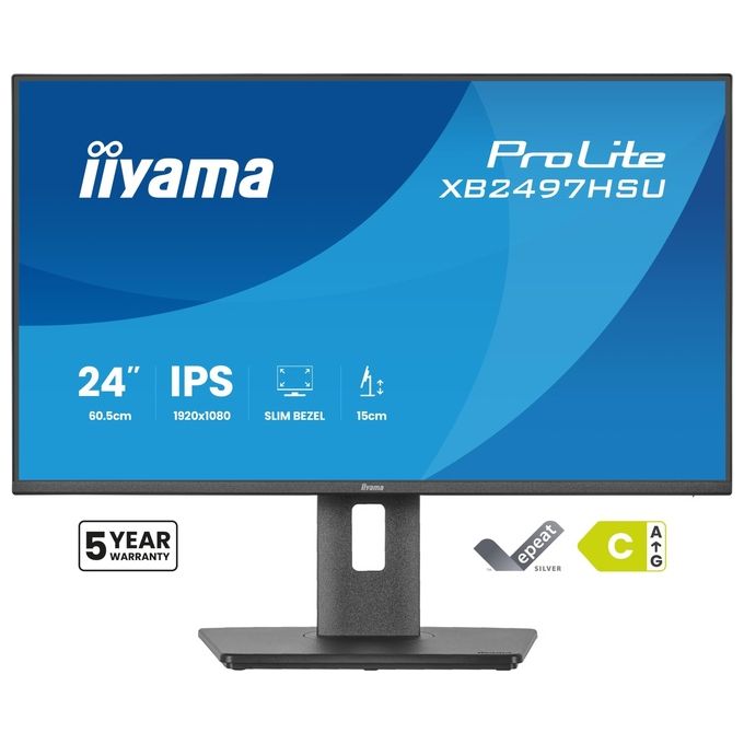 Iiyama ProLite XB2497HSU-B1 monitor 23,8 pollici, Full HD 1920x1080, IPS LED, 120 Hz, Flicker-Free, hub USB, HDMI, DisplayPort