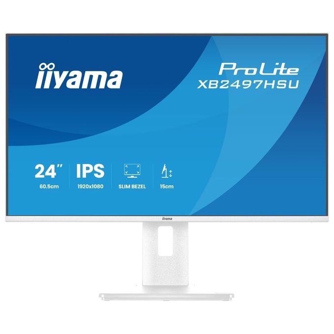 Iiyama ProLite XB2497HSU-W1 monitor 23,8 pollici, IPS Full HD 120Hz, regolazione altezza, hub USB 3.2, flicker free, bianco