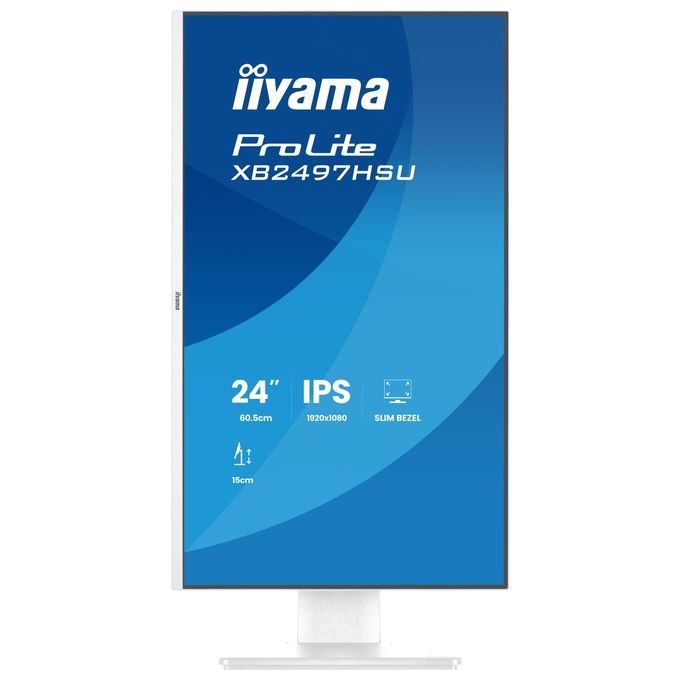 Iiyama ProLite XB2497HSU-W1 monitor 23,8 pollici, IPS Full HD 120Hz, regolazione altezza, hub USB 3.2, flicker free, bianco