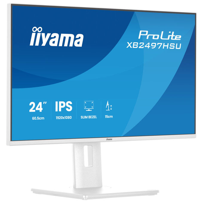 Iiyama ProLite XB2497HSU-W1 monitor 23,8 pollici, IPS Full HD 120Hz, regolazione altezza, hub USB 3.2, flicker free, bianco