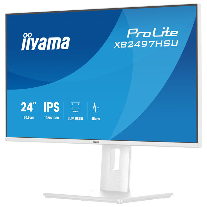 Iiyama ProLite XB2497HSU-W1 monitor 23,8 pollici, IPS Full HD 120Hz, regolazione altezza, hub USB 3.2, flicker free, bianco