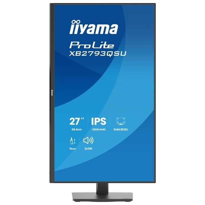 Iiyama ProLite XB2793QSU-B1 monitor 27 pollici, Quad HD 2560x1440, IPS, 75 Hz, AMD FreeSync, Flicker-Free, hub USB, Nero