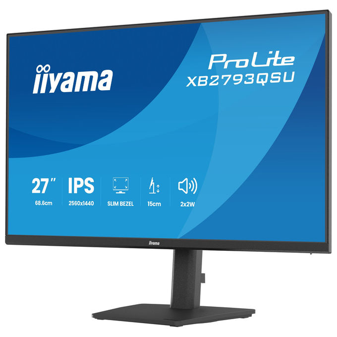 Iiyama ProLite XB2793QSU-B1 monitor 27 pollici, Quad HD 2560x1440, IPS, 75 Hz, AMD FreeSync, Flicker-Free, hub USB, Nero
