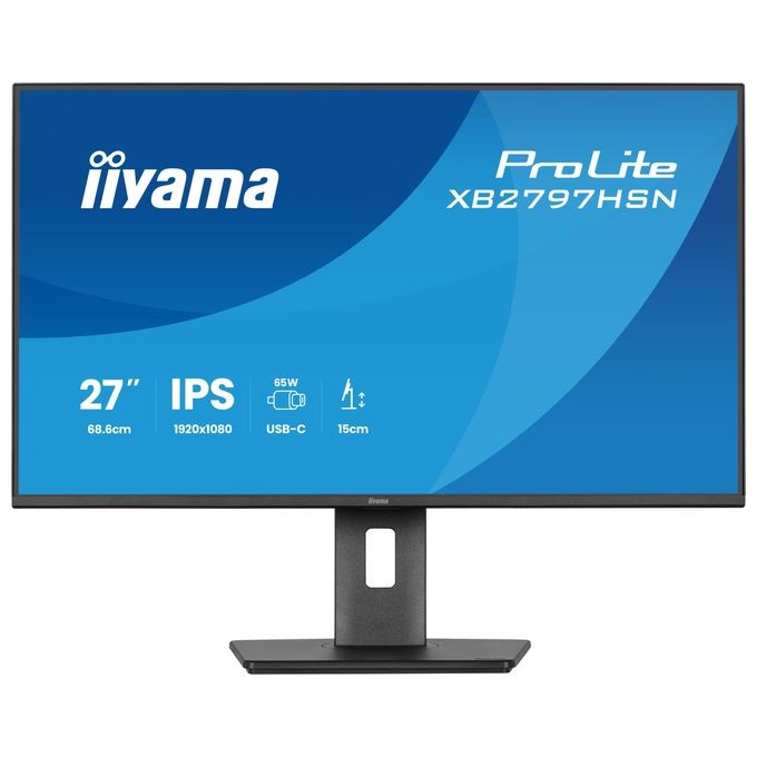 Iiyama ProLite XB2797HSN-B1 monitor 27 pollici, IPS Full HD, docking USB-C 65W, 100Hz, RJ45, hub USB, regolabile in altezza