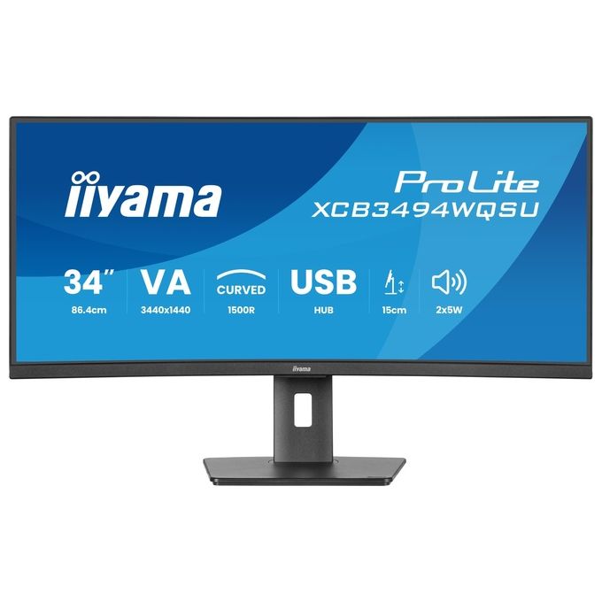 Iiyama monitor curvo 34 pollici UWQHD, ProLite XCB3494WQSU-B1, pannello VA, 3440x1440, 120Hz, FreeSync Premium, regolazione altezza 150mm