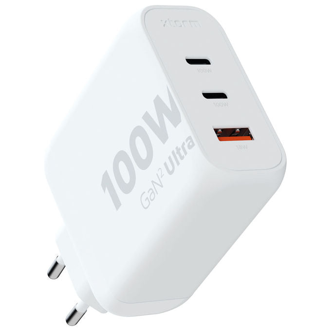 Xtorm XEC100 GaN2 Ultra Caricabatterie da Muro 100W 3 Porte 2x USB-C PD USB-A Quick Charge 3.0 colore Bianco