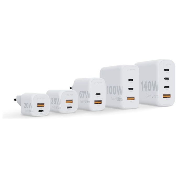 Xtorm XEC100 GaN2 Ultra Caricabatterie da Muro 100W 3 Porte 2x USB-C PD USB-A Quick Charge 3.0 colore Bianco
