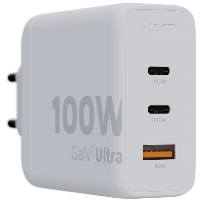 Xtorm XEC100 GaN2 Ultra Caricabatterie da Muro 100W 3 Porte 2x USB-C PD USB-A Quick Charge 3.0 colore Bianco