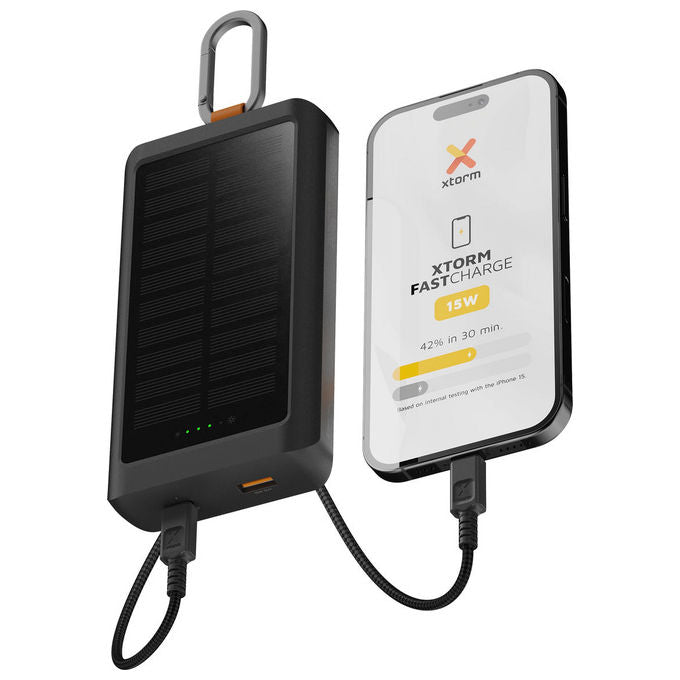 Xtorm XG2S101 Go2 Power Bank Solare 10000mAh 15W FastCharge USB-C USB-A con Torcia e Moschettone colore Nero