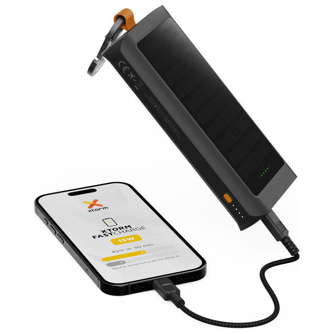 Xtorm XG2S101 Go2 Power Bank Solare 10000mAh 15W FastCharge USB-C USB-A con Torcia e Moschettone colore Nero