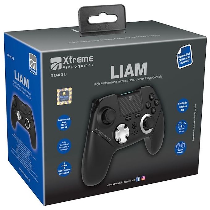 Xtreme 90438 Liam Controller Wireless Bluetooth per PS4 Touchpad Doppia Vibrazione Tasti Programmabili Jack 3.5 mm colore Nero