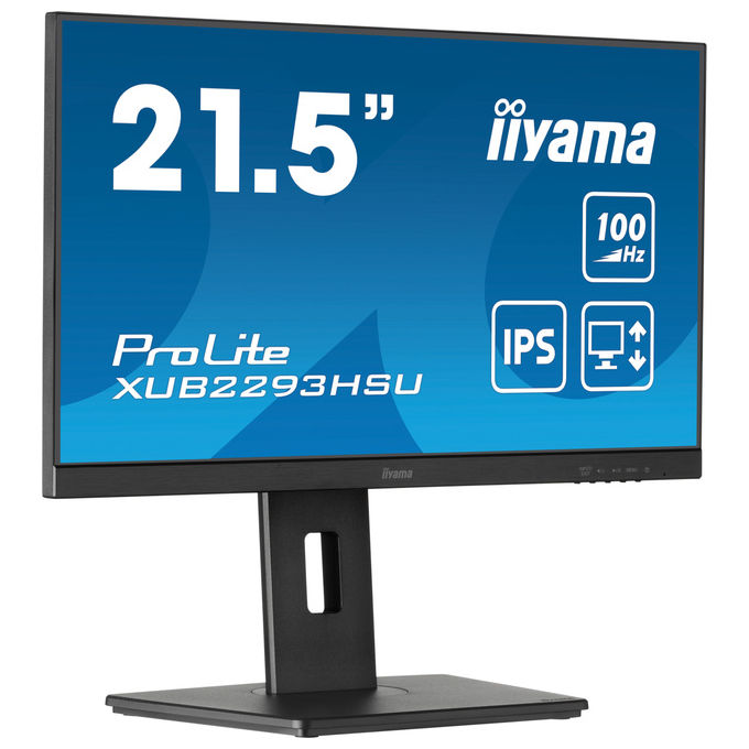 Iiyama ProLite XUB2293HSU-B7, monitor 21,5 pollici Full HD IPS, 100Hz, 1ms, regolazione altezza HAS 150mm, pivot, altoparlanti