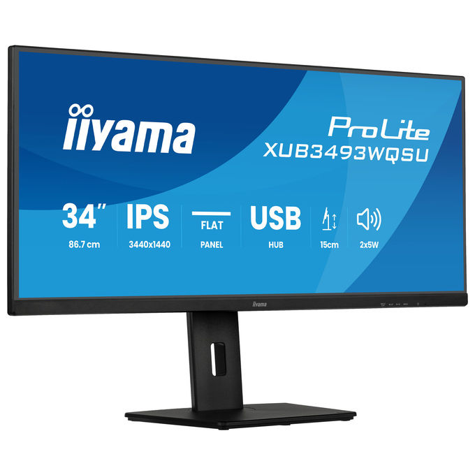Iiyama ProLite XUB3493WQSU-B6, monitor 34 pollici IPS ultrawide, risoluzione UWQHD 3440x1440, 120Hz, USB-C, regolazione altezza, nero