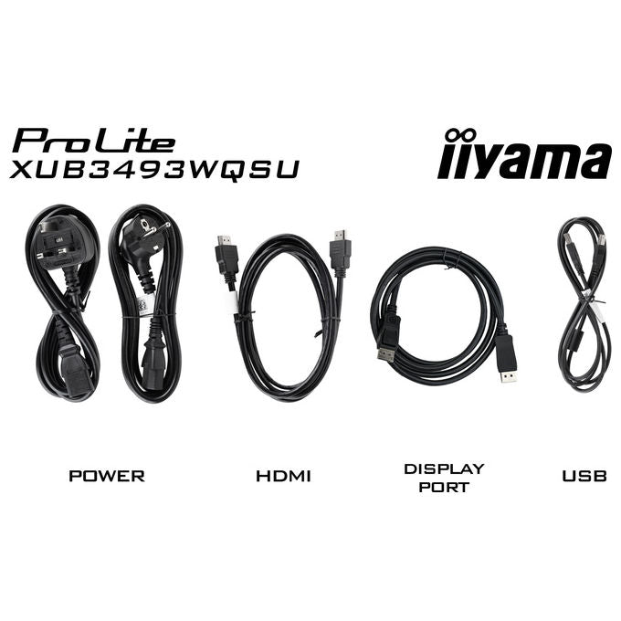 Iiyama ProLite XUB3493WQSU-B6, monitor 34 pollici IPS ultrawide, risoluzione UWQHD 3440x1440, 120Hz, USB-C, regolazione altezza, nero