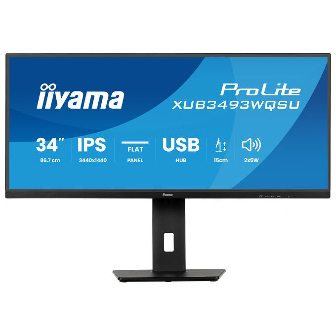 Iiyama ProLite XUB3493WQSU-B6, monitor 34 pollici IPS ultrawide, risoluzione UWQHD 3440x1440, 120Hz, USB-C, regolazione altezza, nero