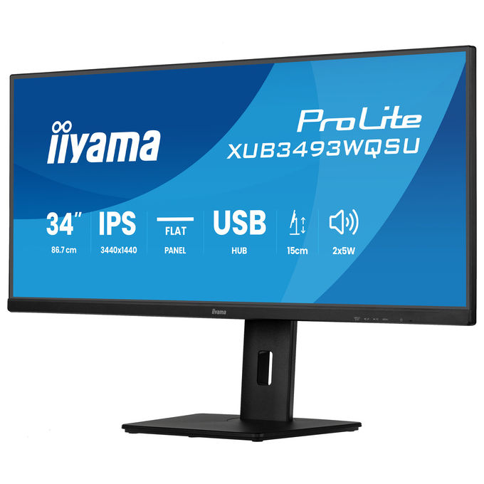 Iiyama ProLite XUB3493WQSU-B6, monitor 34 pollici IPS ultrawide, risoluzione UWQHD 3440x1440, 120Hz, USB-C, regolazione altezza, nero