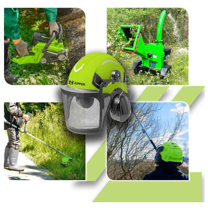 Zipper ZI-FHPROFI Casco Forestale Professionale con Visiera e Cuffie Antirumore Regolabile 53-64 cm colore Verde chiaro